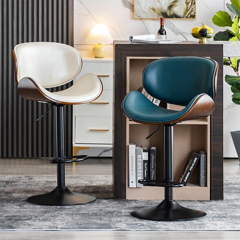 Tabouret de bar réglable en hauteur avec dossier et repose-pieds en cuir courbé et bois de simplicité moderne pour salle à manger 