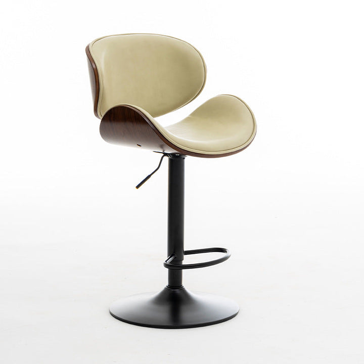 Tabouret de bar réglable en hauteur avec dossier et repose-pieds en cuir courbé et bois de simplicité moderne pour salle à manger 