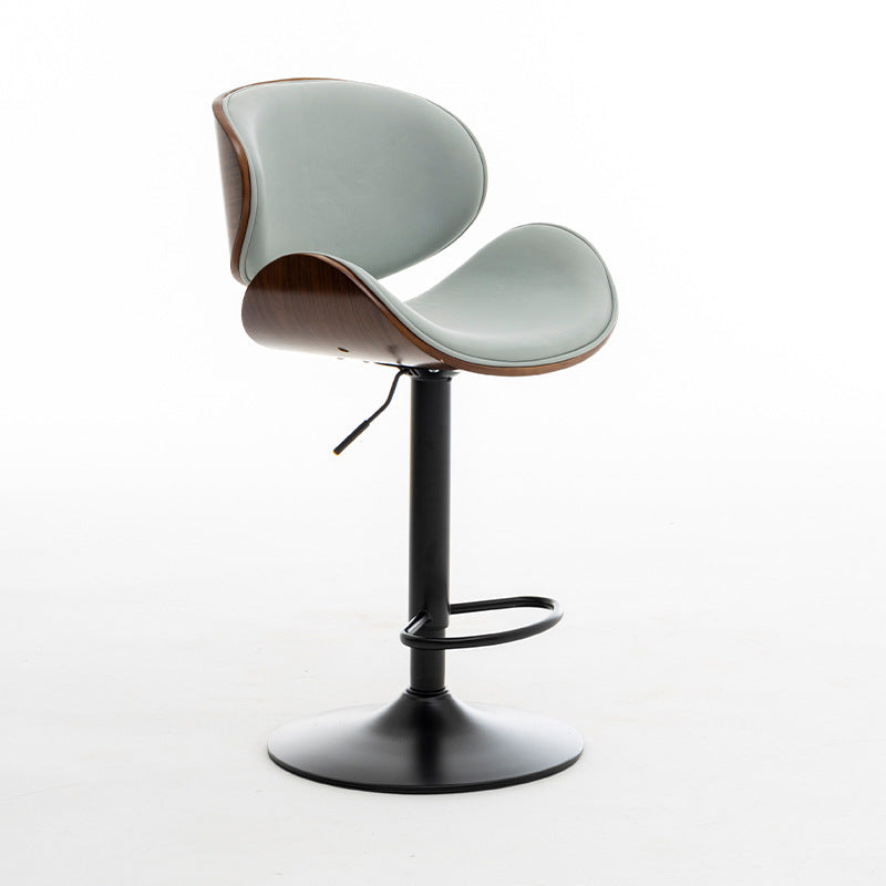 Tabouret de bar réglable en hauteur avec dossier et repose-pieds en cuir courbé et bois de simplicité moderne pour salle à manger 