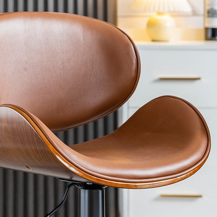 Tabouret de bar réglable en hauteur avec dossier et repose-pieds en cuir courbé et bois de simplicité moderne pour salle à manger 