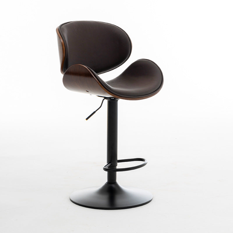 Tabouret de bar réglable en hauteur avec dossier et repose-pieds en cuir courbé et bois de simplicité moderne pour salle à manger 