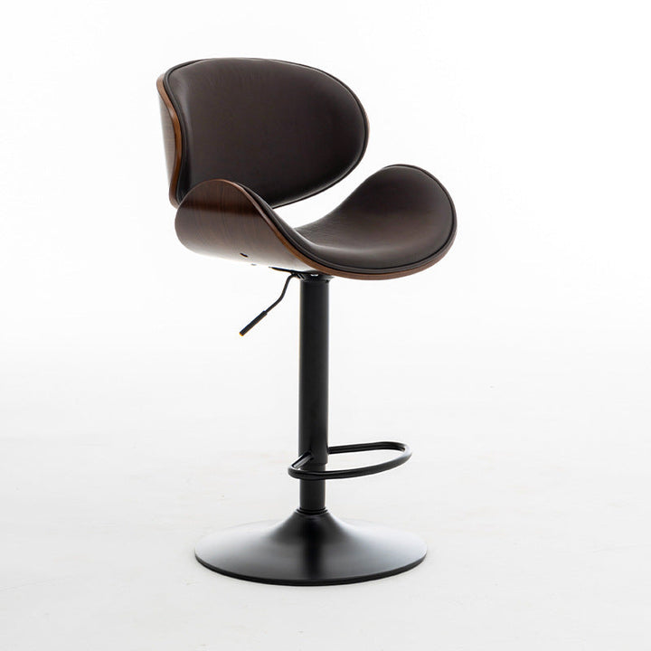 Tabouret de bar réglable en hauteur avec dossier et repose-pieds en cuir courbé et bois de simplicité moderne pour salle à manger 