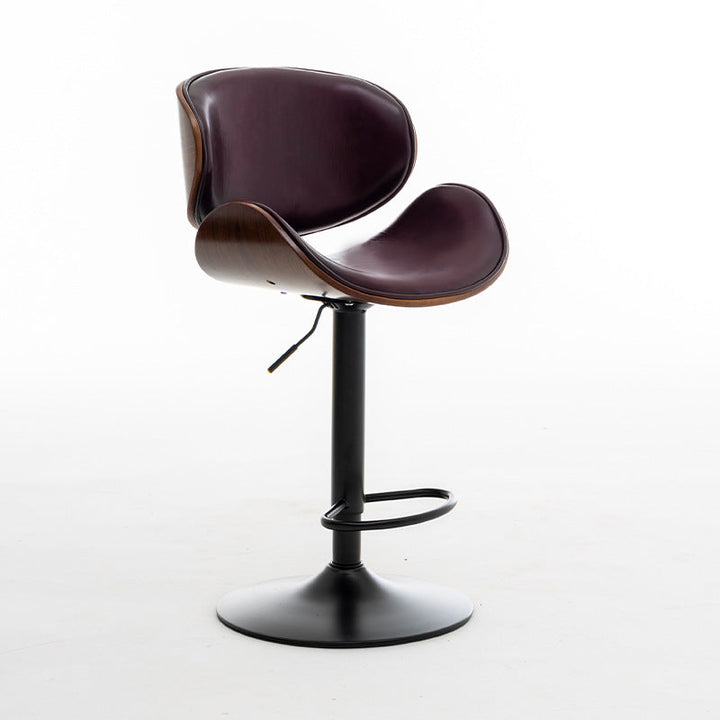 Tabouret de bar réglable en hauteur avec dossier et repose-pieds en cuir courbé et bois de simplicité moderne pour salle à manger 