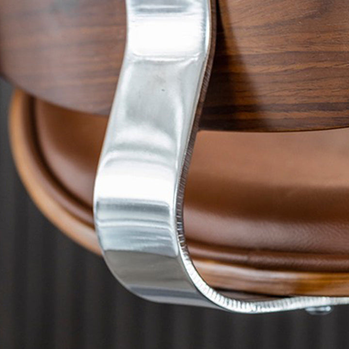 Tabouret de bar réglable en hauteur avec dossier et repose-pieds en cuir courbé et bois de simplicité moderne pour salle à manger 