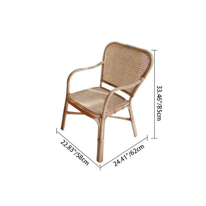 Respaldo de silla de comedor de ratán tejido cuadrado retro contemporáneo con reposabrazos para comedor 