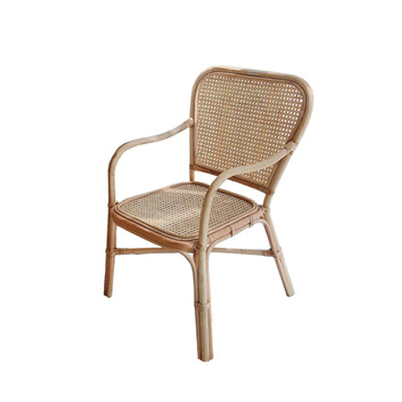 Respaldo de silla de comedor de ratán tejido cuadrado retro contemporáneo con reposabrazos para comedor 