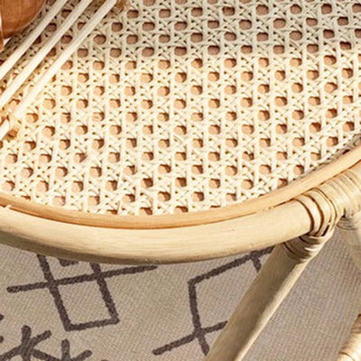 Respaldo de silla de comedor de ratán tejido cuadrado retro contemporáneo con reposabrazos para comedor 
