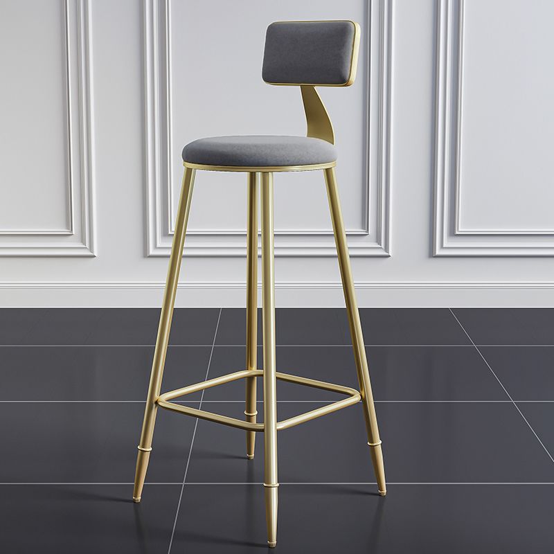 Modern Minimalist Round Velvet Galvanized Bar Stool Low Back Footrest For Dining Room