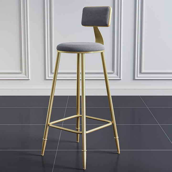 Modern Minimalist Round Velvet Galvanized Bar Stool Low Back Footrest For Dining Room