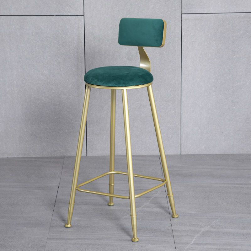 Modern Minimalist Round Velvet Galvanized Bar Stool Low Back Footrest For Dining Room