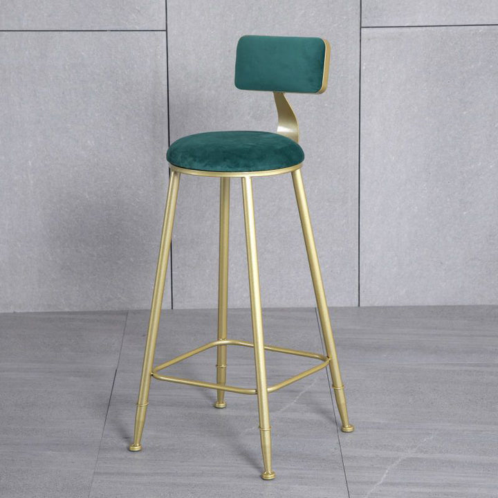 Modern Minimalist Round Velvet Galvanized Bar Stool Low Back Footrest For Dining Room