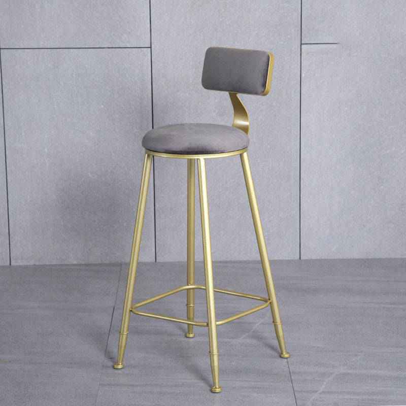 Modern Minimalist Round Velvet Galvanized Bar Stool Low Back Footrest For Dining Room