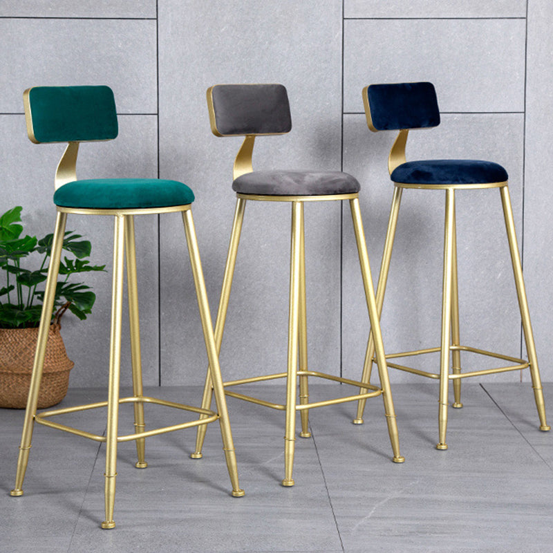 Modern Minimalist Round Velvet Galvanized Bar Stool Low Back Footrest For Dining Room