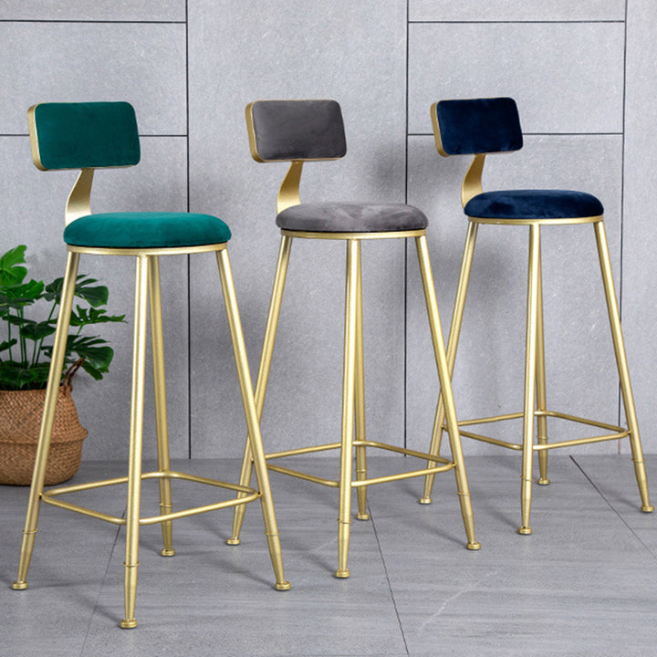 Modern Minimalist Round Velvet Galvanized Bar Stool Low Back Footrest For Dining Room