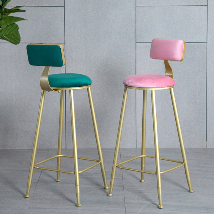 Modern Minimalist Round Velvet Galvanized Bar Stool Low Back Footrest For Dining Room