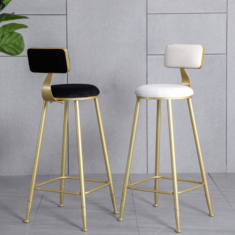 Modern Minimalist Round Velvet Galvanized Bar Stool Low Back Footrest For Dining Room