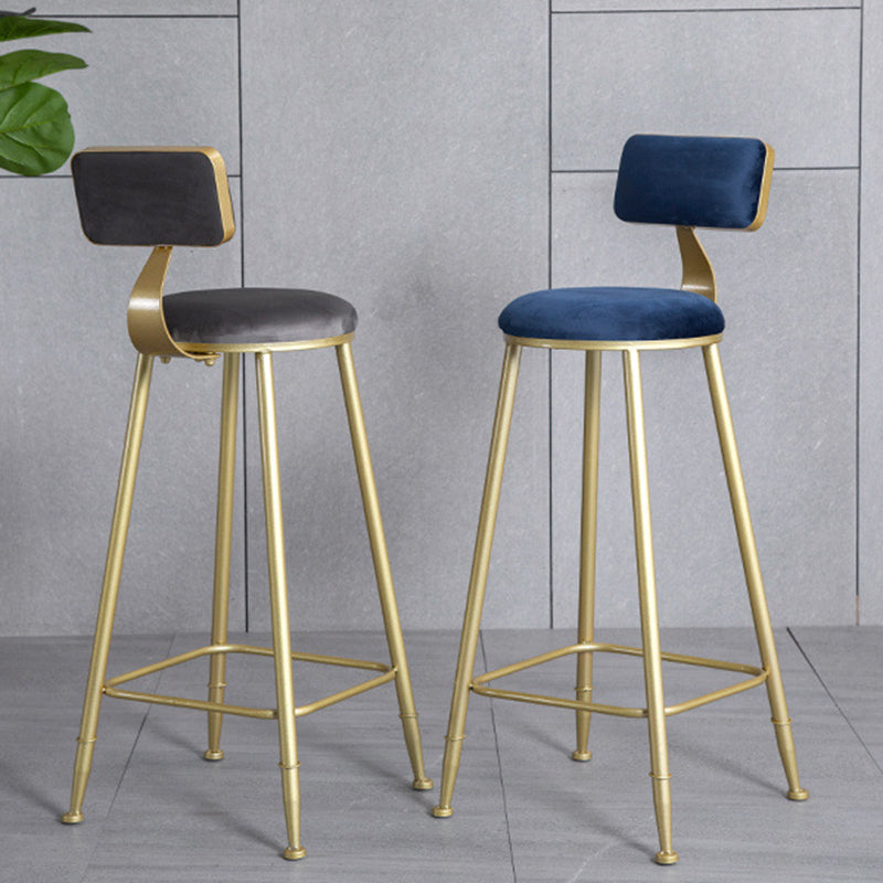 Modern Minimalist Round Velvet Galvanized Bar Stool Low Back Footrest For Dining Room