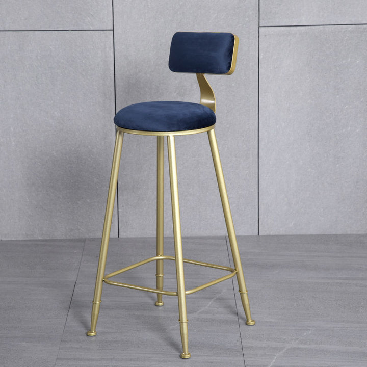 Modern Minimalist Round Velvet Galvanized Bar Stool Low Back Footrest For Dining Room