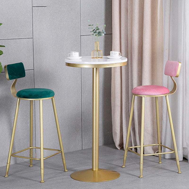 Modern Minimalist Round Velvet Galvanized Bar Stool Low Back Footrest For Dining Room