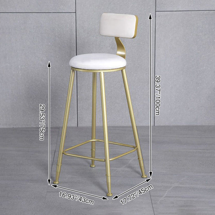 Modern Minimalist Round Velvet Galvanized Bar Stool Low Back Footrest For Dining Room