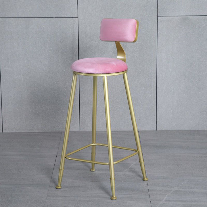 Modern Minimalist Round Velvet Galvanized Bar Stool Low Back Footrest For Dining Room