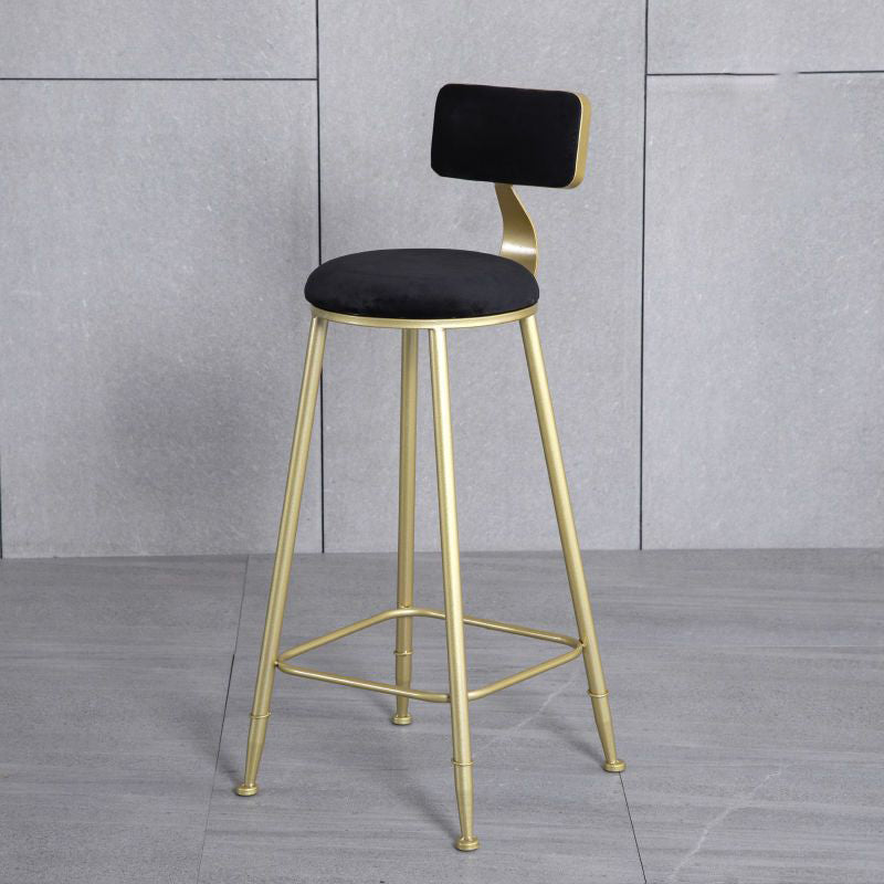 Modern Minimalist Round Velvet Galvanized Bar Stool Low Back Footrest For Dining Room