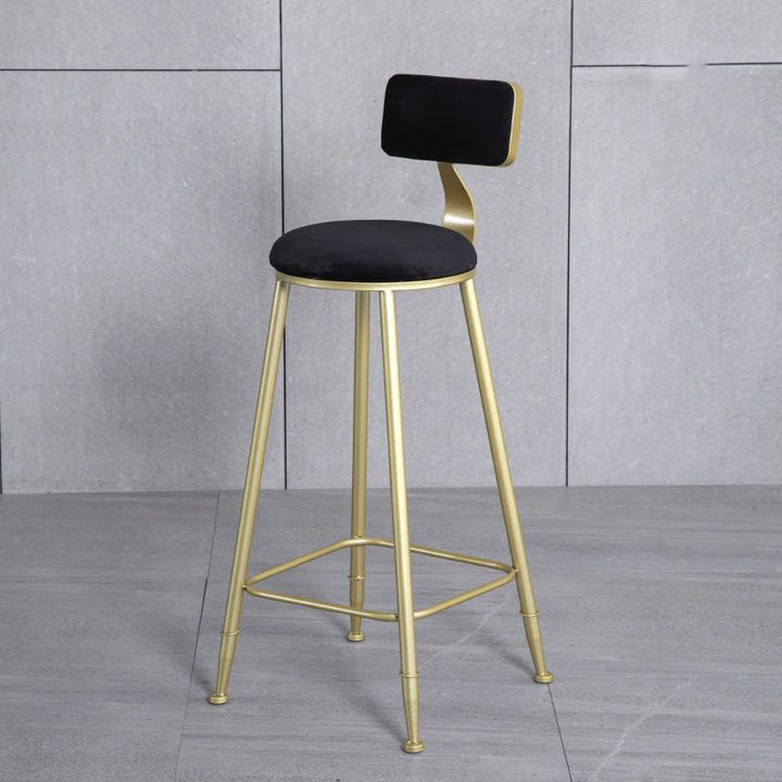 Modern Minimalist Round Velvet Galvanized Bar Stool Low Back Footrest For Dining Room