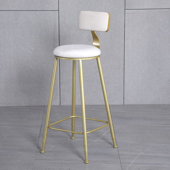 Modern Minimalist Round Velvet Galvanized Bar Stool Low Back Footrest For Dining Room