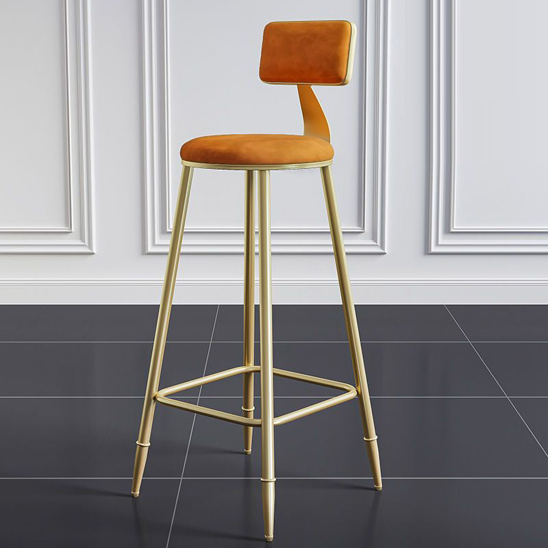 Modern Minimalist Round Velvet Galvanized Bar Stool Low Back Footrest For Dining Room