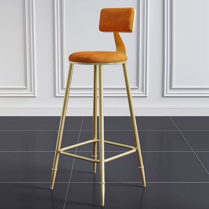 Modern Minimalist Round Velvet Galvanized Bar Stool Low Back Footrest For Dining Room