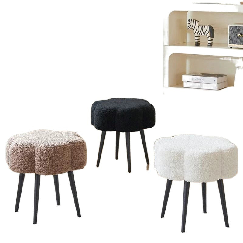 Contemporary Creative Cloud Shape Lambswool Carbon Steel Frame Low Stool For Bedroom
