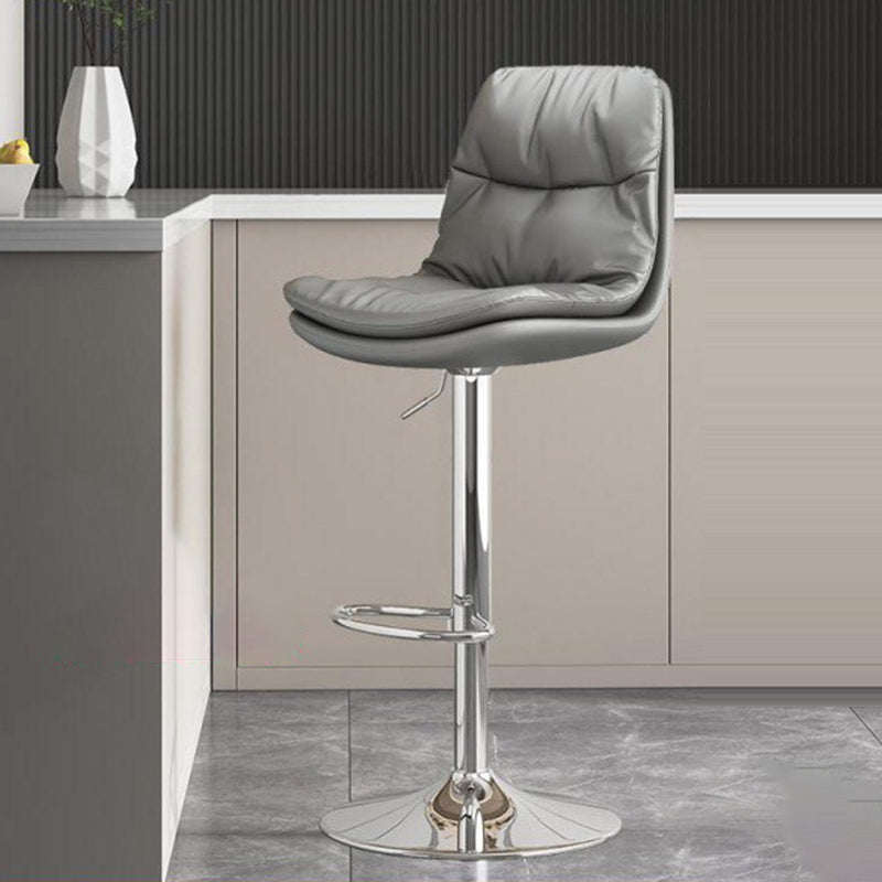 Tabouret de bar pivotant réglable en hauteur avec repose-pieds en cuir Nappa de luxe contemporain, base en métal ronde pour salle à manger 