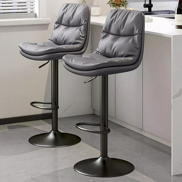 Tabouret de bar pivotant réglable en hauteur avec repose-pieds en cuir Nappa de luxe contemporain, base en métal ronde pour salle à manger 