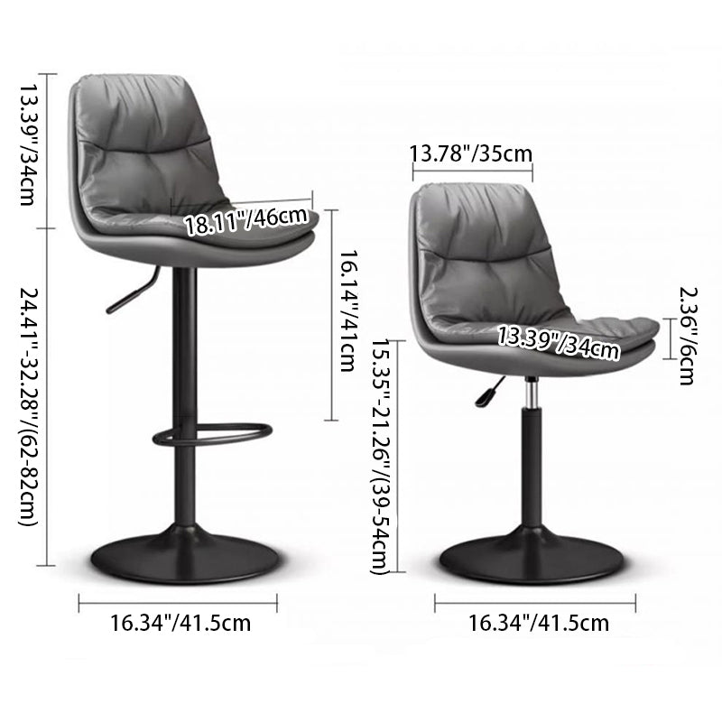 Tabouret de bar pivotant réglable en hauteur avec repose-pieds en cuir Nappa de luxe contemporain, base en métal ronde pour salle à manger 