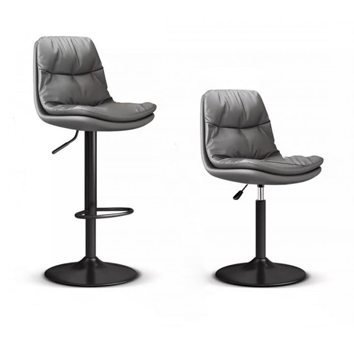 Tabouret de bar pivotant réglable en hauteur avec repose-pieds en cuir Nappa de luxe contemporain, base en métal ronde pour salle à manger 