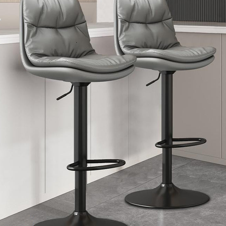 Tabouret de bar pivotant réglable en hauteur avec repose-pieds en cuir Nappa de luxe contemporain, base en métal ronde pour salle à manger 