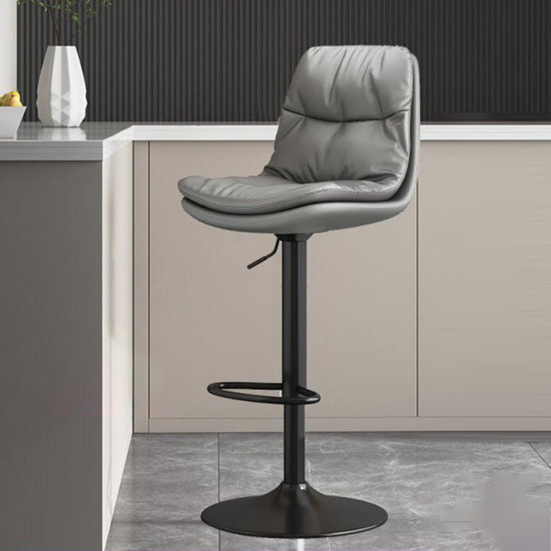 Tabouret de bar pivotant réglable en hauteur avec repose-pieds en cuir Nappa de luxe contemporain, base en métal ronde pour salle à manger 