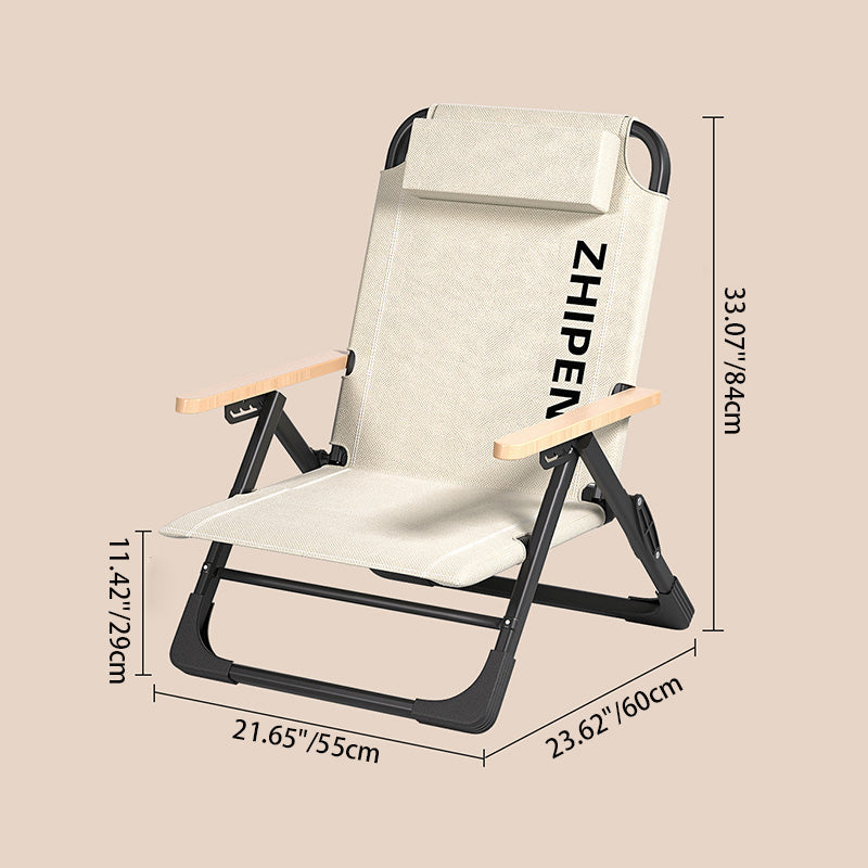 Silla de Camping Plegable con Respaldo de Madera y Reposabrazos de Madera, Tela Oxford Cuadrada de Simplicidad Contemporánea, Estructura de Acero al Carbono para Patio Exterior 