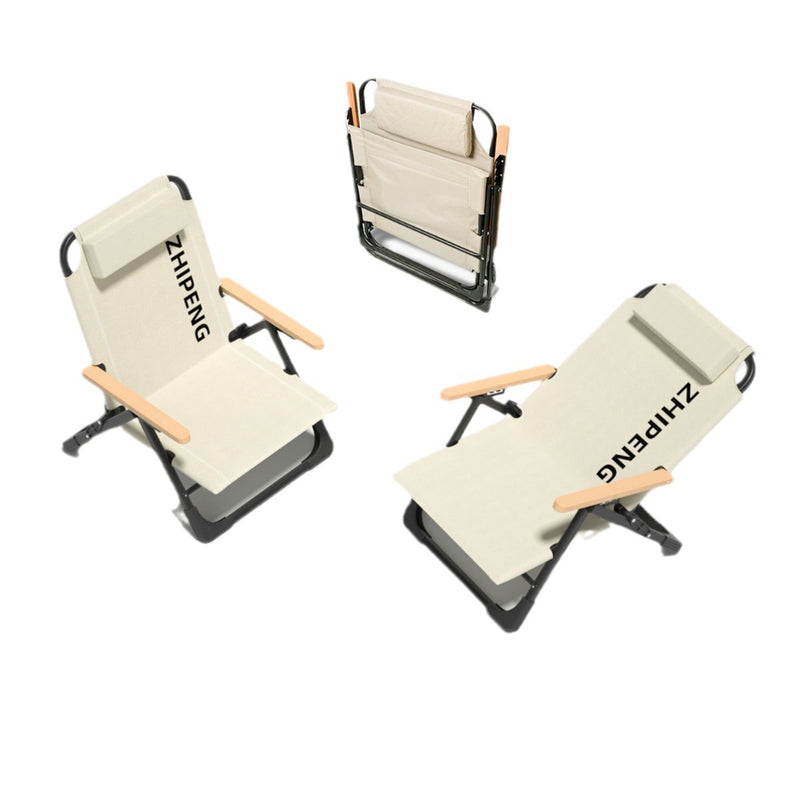 Silla de Camping Plegable con Respaldo de Madera y Reposabrazos de Madera, Tela Oxford Cuadrada de Simplicidad Contemporánea, Estructura de Acero al Carbono para Patio Exterior 