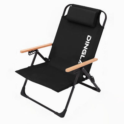 Chaise de camping pliable contemporaine en tissu Oxford carré avec cadre en acier au carbone, dossier et accoudoir en bois pour terrasse extérieure 