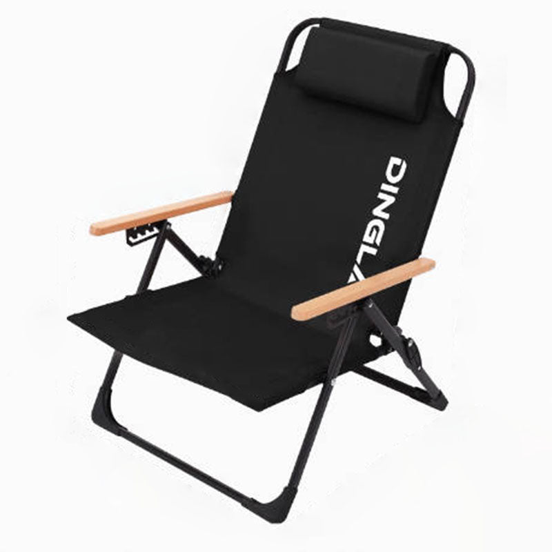 Chaise de camping pliable contemporaine en tissu Oxford carré avec cadre en acier au carbone, dossier et accoudoir en bois pour terrasse extérieure 