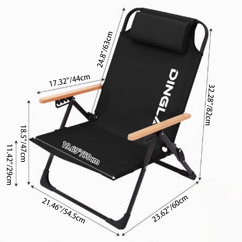 Chaise de camping pliable contemporaine en tissu Oxford carré avec cadre en acier au carbone, dossier et accoudoir en bois pour terrasse extérieure 