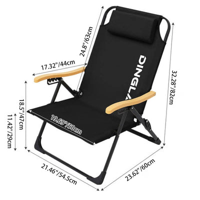 Chaise de camping pliable contemporaine en tissu Oxford carré avec cadre en acier au carbone, dossier et accoudoir en bois pour terrasse extérieure 