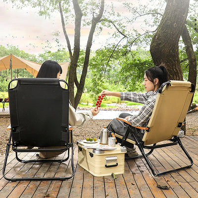 Chaise de camping pliable contemporaine en tissu Oxford carré avec cadre en acier au carbone, dossier et accoudoir en bois pour terrasse extérieure 