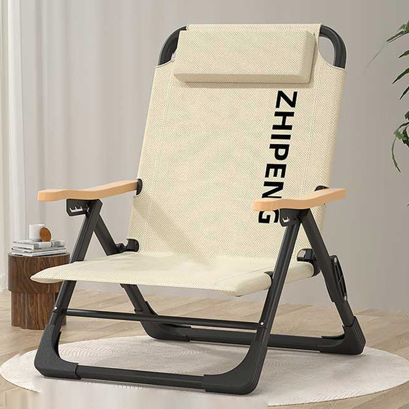 Silla de Camping Plegable con Respaldo de Madera y Reposabrazos de Madera, Tela Oxford Cuadrada de Simplicidad Contemporánea, Estructura de Acero al Carbono para Patio Exterior 