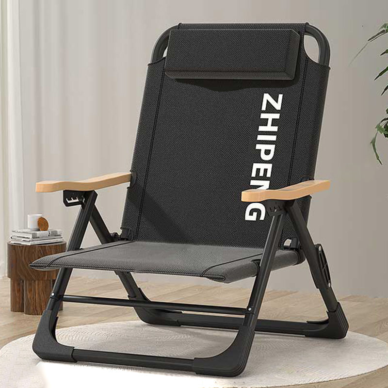 Silla de Camping Plegable con Respaldo de Madera y Reposabrazos de Madera, Tela Oxford Cuadrada de Simplicidad Contemporánea, Estructura de Acero al Carbono para Patio Exterior 