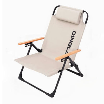 Chaise de camping pliable contemporaine en tissu Oxford carré avec cadre en acier au carbone, dossier et accoudoir en bois pour terrasse extérieure 