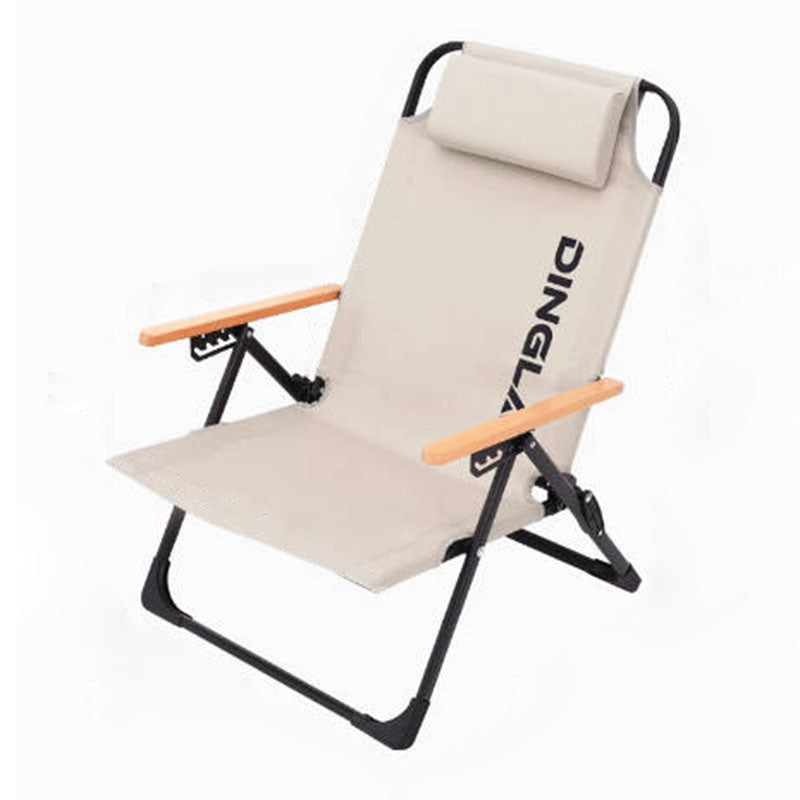 Chaise de camping pliable contemporaine en tissu Oxford carré avec cadre en acier au carbone, dossier et accoudoir en bois pour terrasse extérieure 