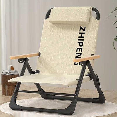 Silla de Camping Plegable con Respaldo de Madera y Reposabrazos de Madera, Tela Oxford Cuadrada de Simplicidad Contemporánea, Estructura de Acero al Carbono para Patio Exterior 