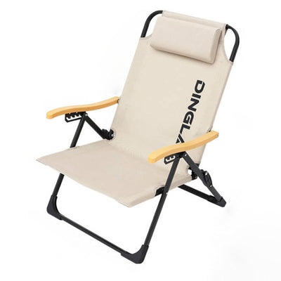 Chaise de camping pliable contemporaine en tissu Oxford carré avec cadre en acier au carbone, dossier et accoudoir en bois pour terrasse extérieure 